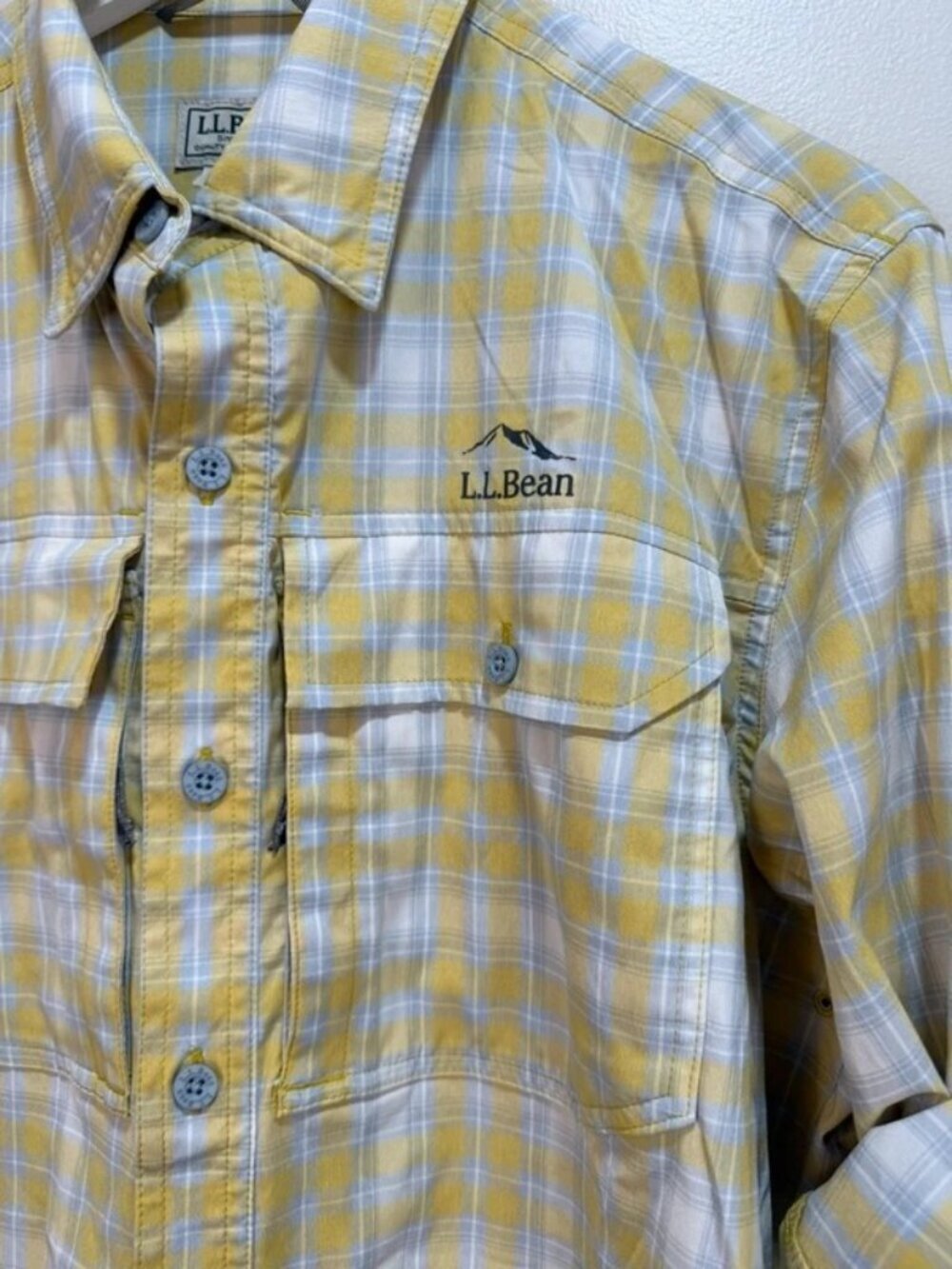 L.L. Bean No Fly Zone Plaid Preppy Fisherman Camping Outdoors Collar Shirt - Picture 2 of 12